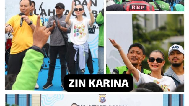 ZIN Karina Memandu Zumba di Halaman Polda Riau dalam Acara Senam Sehat dan Silaturahmi Polda Riau Bersama Driver Ojol